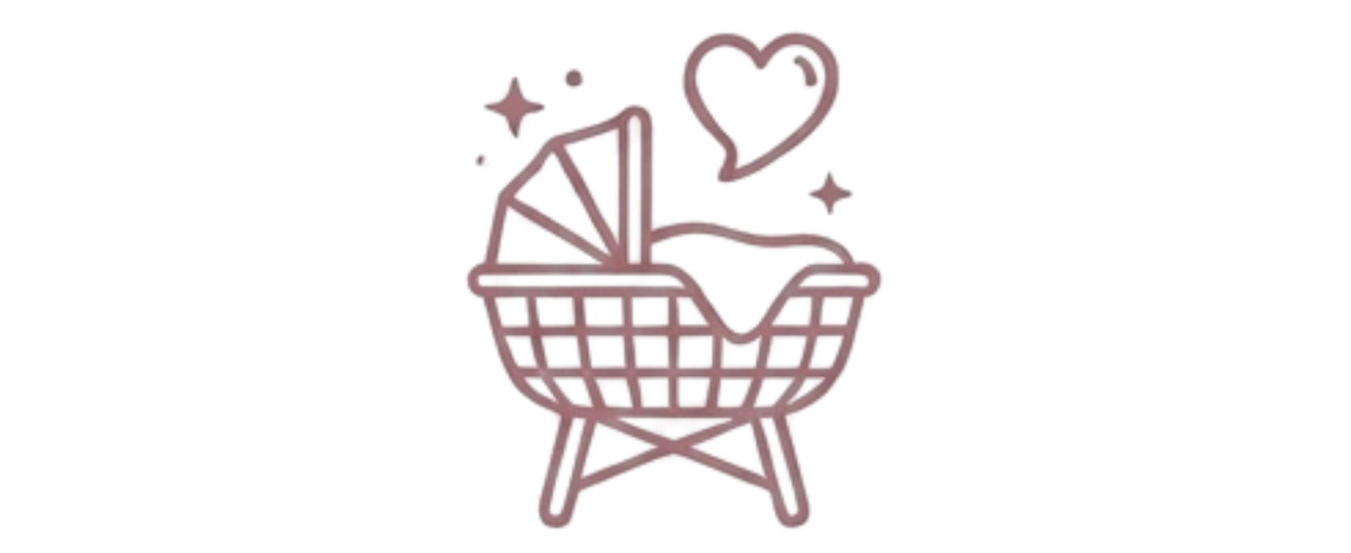 Illustratie van een wieg met hartje, symbool voor een gepersonaliseerde geboortebox voor babyherinneringen.