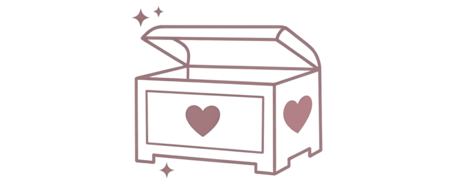 Illustratie van een open houten kist met hart en glinsters voor deluxe uitvoering.